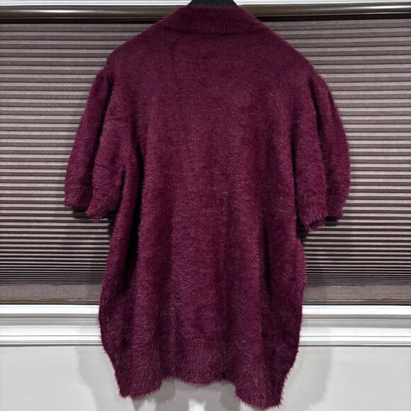 CeCe Women's Burgundy Short Sleeve Mock Neck Eyelash Knit sweater SZ: XL - Picture 8 of 13